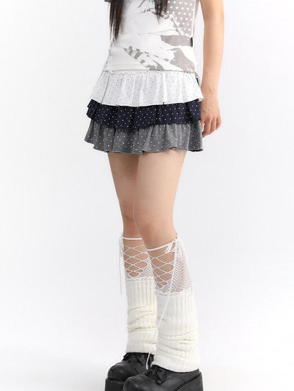 atrandom Polka Dot Spliced Pleated Elastic Waist Women&