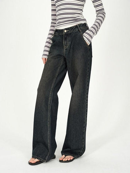 AFTADAWN Dark Washed Distressed Low Rise Women&