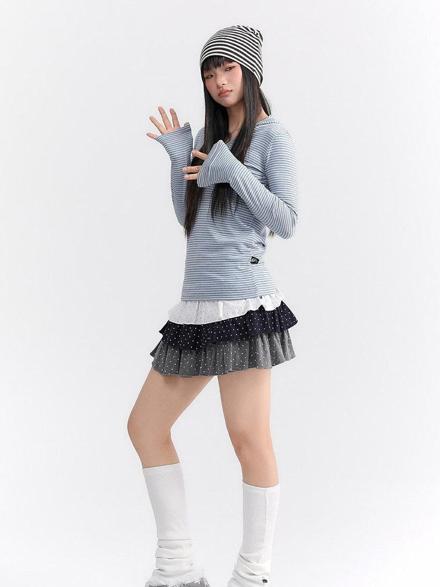 atrandom Striped Hooded Button Knit Women&