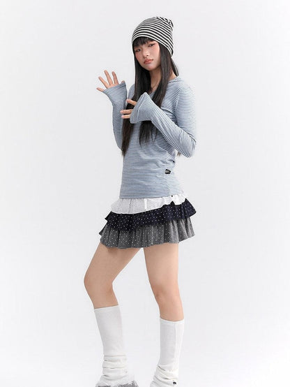 atrandom Striped Hooded Button Knit Women&
