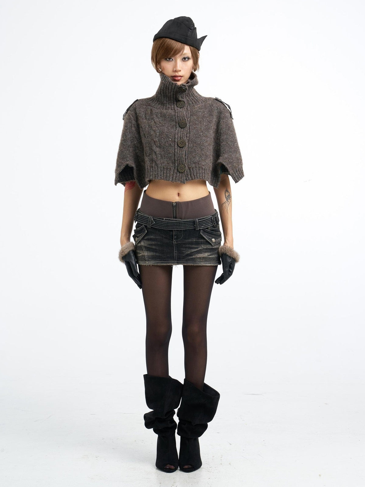 Flowers birds Market Washed Distressed Embroidered Double Waist Women&