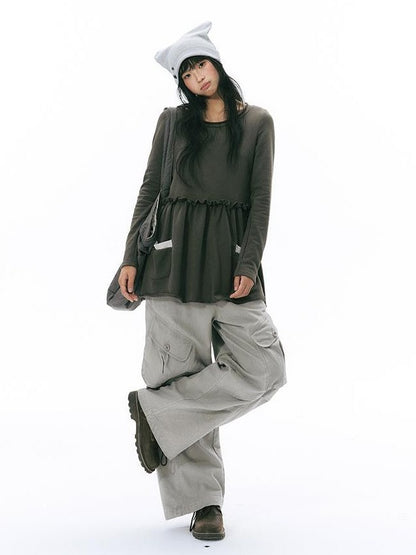 NAPSNAPS Rolled Edge Raw Hem Long Sleeve Round Neck Women&