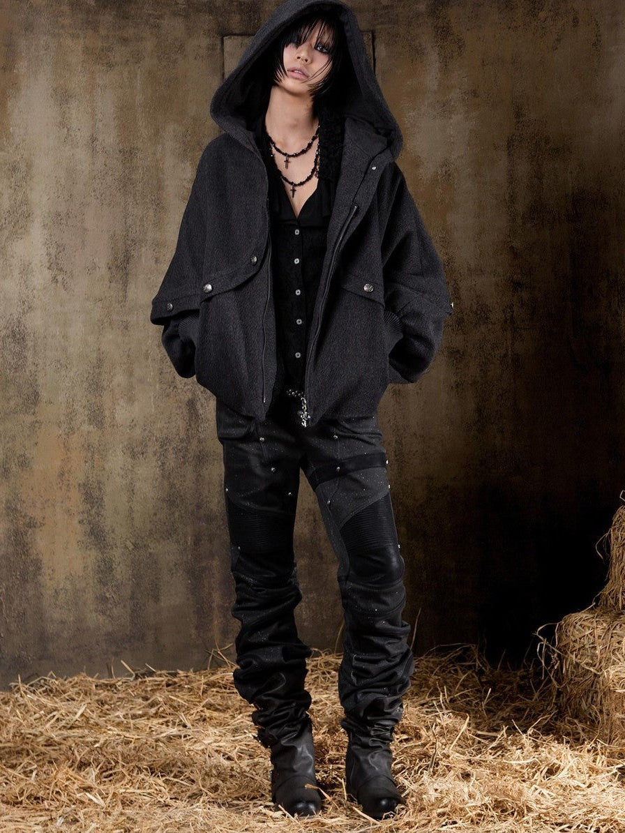 ARIADNAw Hooded Oversized Punk Gothic Regal Zipper Long Sleeve Women&