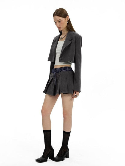 AFTADAWN Plaid Detachable Double Collar Oversized Pleated Women&