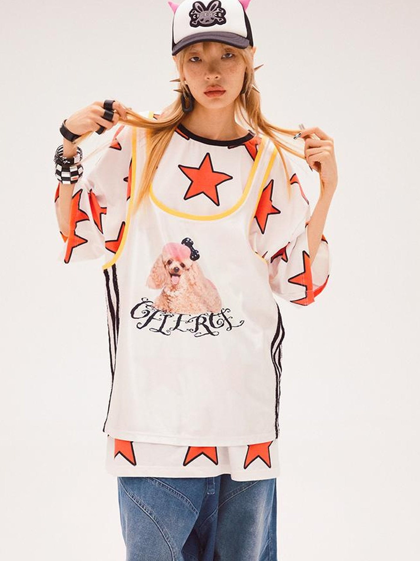 CFIERCE Five Pointed Star Print Oversized Tee