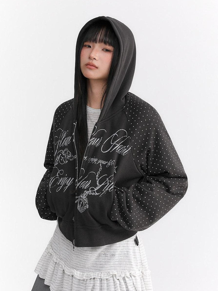 atrandom Dark Gray Dot Patch Plastisol Lettering Raglan Women&