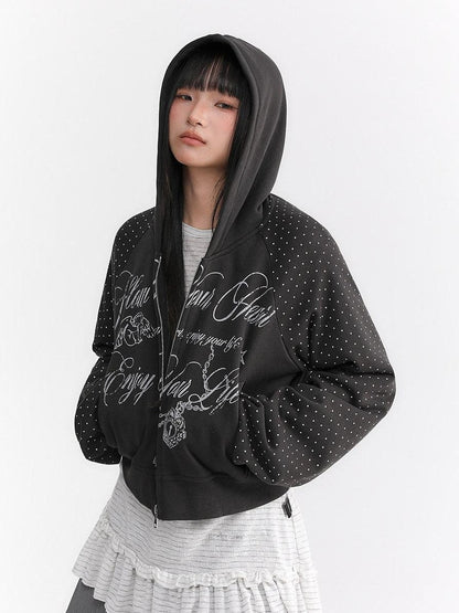 atrandom Dark Gray Dot Patch Plastisol Lettering Raglan Women&