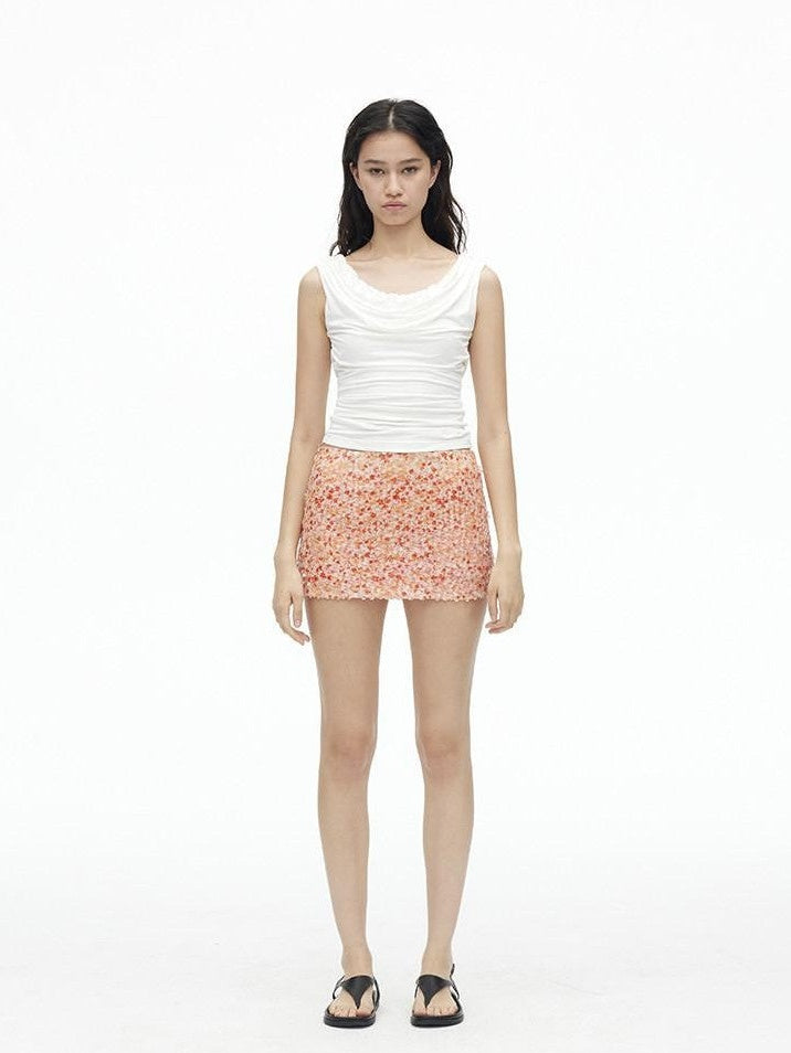 AFTADAWN Cooling Silky Backless Cowl Neck Detachable Chain Ruched Women&