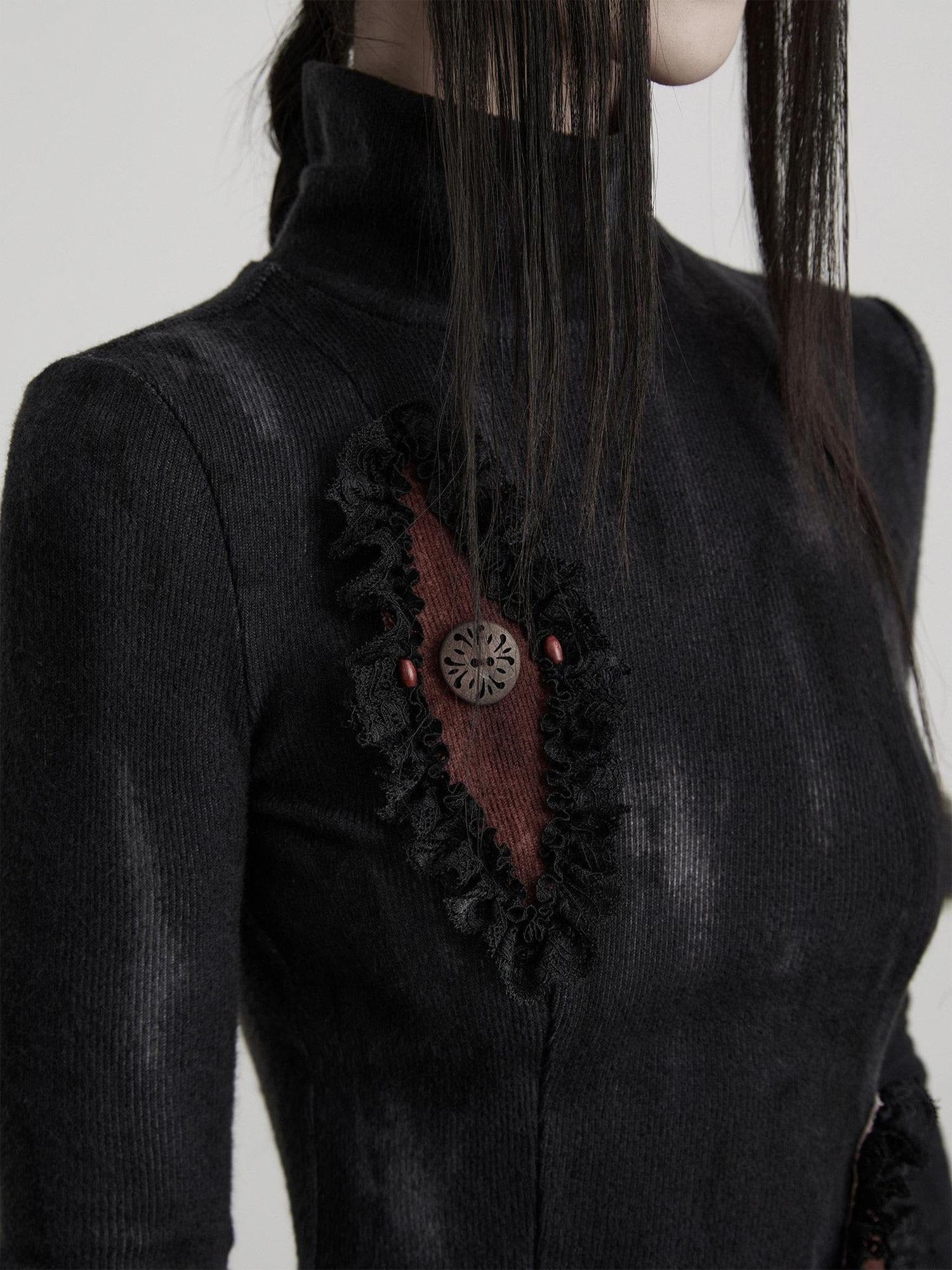 INDULGE Breathable Casual Slim High Neck Black Pullover Long Sleeve T-Shirts