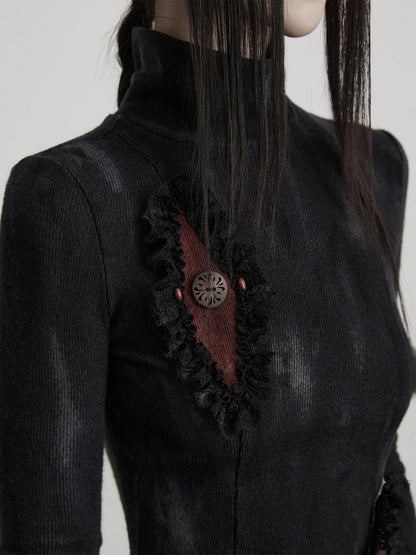 INDULGE Breathable Casual Slim High Neck Black Pullover Long Sleeve T-Shirts
