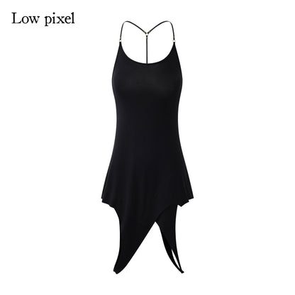 Low_pixel_Soft_Bamboo_Fiber_Stretch_Spaghetti_Strap_Pullover_Black_Midi_Dresses_MISSTT