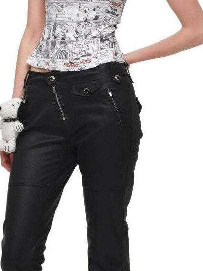 1JINN STUDIO Cartoon Print Lace Fishbone Slim Fit Women&