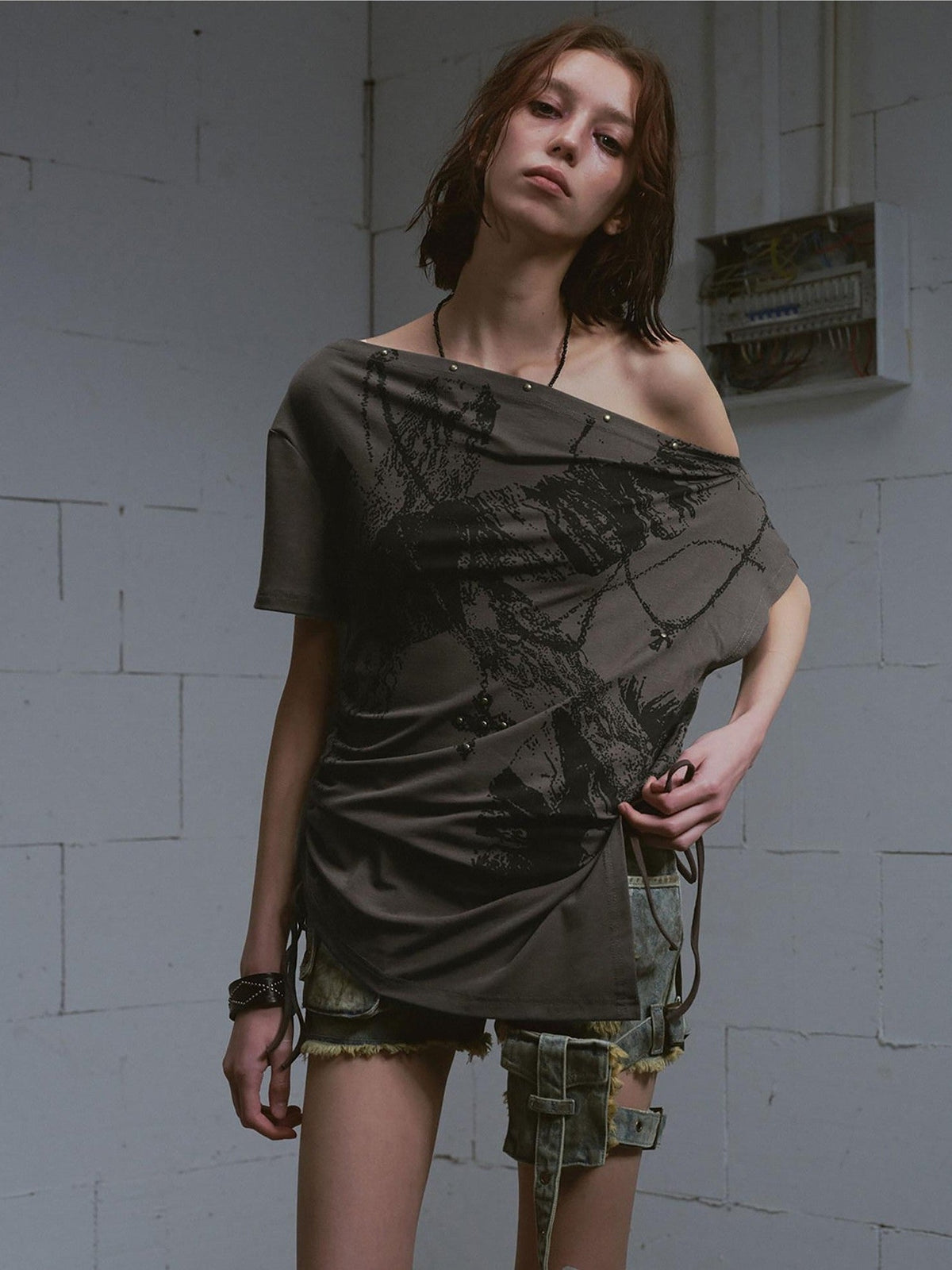 Cest Nous Graffiti Asymmetric Tie One Shoulder Women&