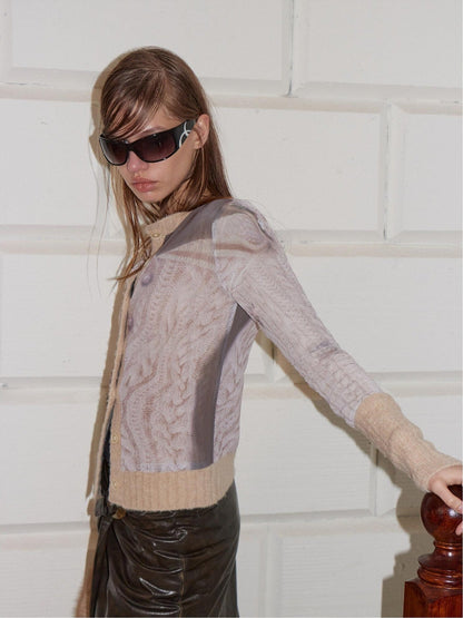 2th Desire Wool Blend Punk Style Contrast Color Women Open Front Long Sleeve Knit Cardigans