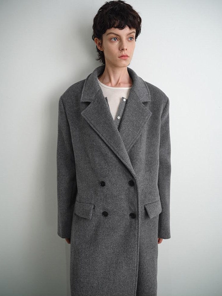 AFTADAWN Gray Double Breasted Half Collar Pocket Long Women&