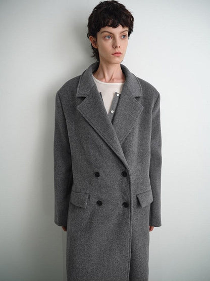 AFTADAWN Gray Double Breasted Half Collar Pocket Long Women&
