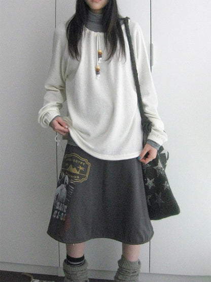 innomoood Dandelion Ruched Wide Neck Sheer Loose Fit Women&