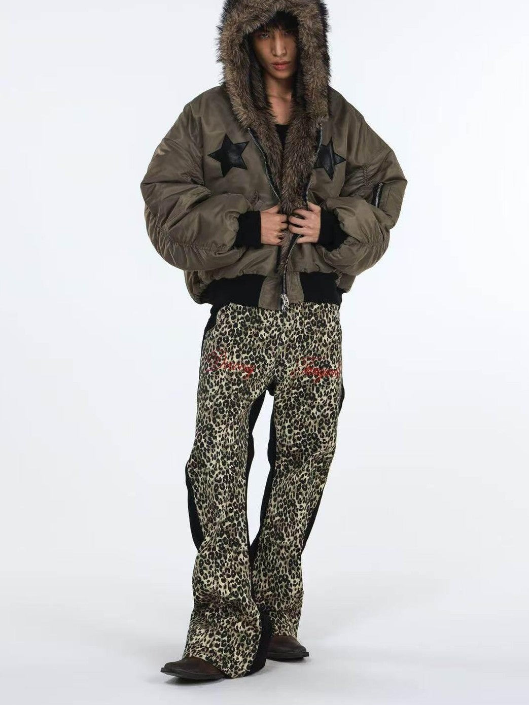 DETW onLine Vintage Double Tone Leopard Patchwork Embroidered Women&