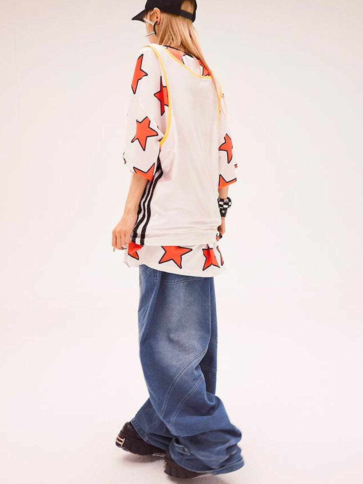 CFIERCE Five Pointed Star Print Oversized Tee