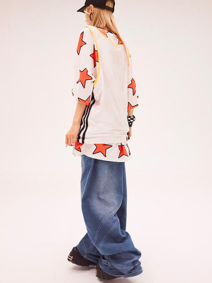 CFIERCE Five Pointed Star Print Oversized Tee