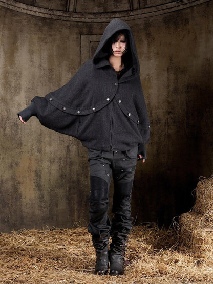 ARIADNAw Hooded Oversized Punk Gothic Regal Zipper Long Sleeve Women&