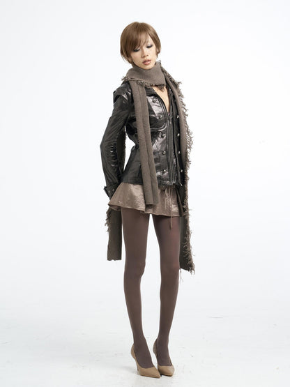 Flowers birds Market Detachable Fur Collar Double Zip Print Pu Women&