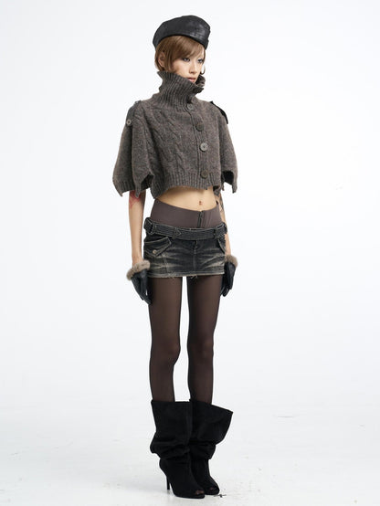 Flowers birds Market Washed Distressed Embroidered Double Waist Women&