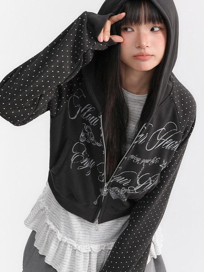 atrandom Dark Gray Dot Patch Plastisol Lettering Raglan Women&