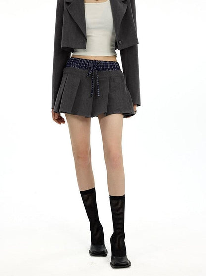 AFTADAWN Plaid Detachable Double Collar Oversized Pleated Women&