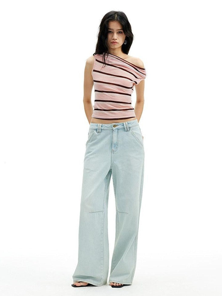 AFTADAWN Sheer Pleated Wide Stripe Multiway Off Shoulder Women&