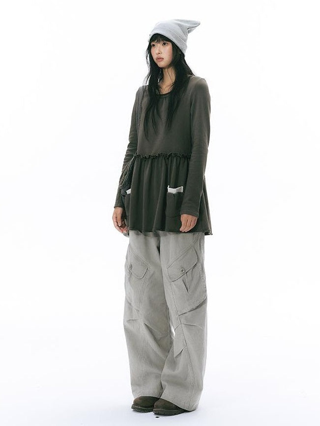 NAPSNAPS Rolled Edge Raw Hem Long Sleeve Round Neck Women&