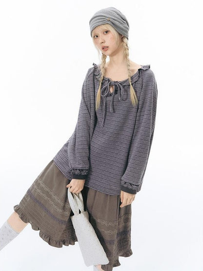 NAPSNAPS Striped Embroidered Ruffle Drawstring Women&