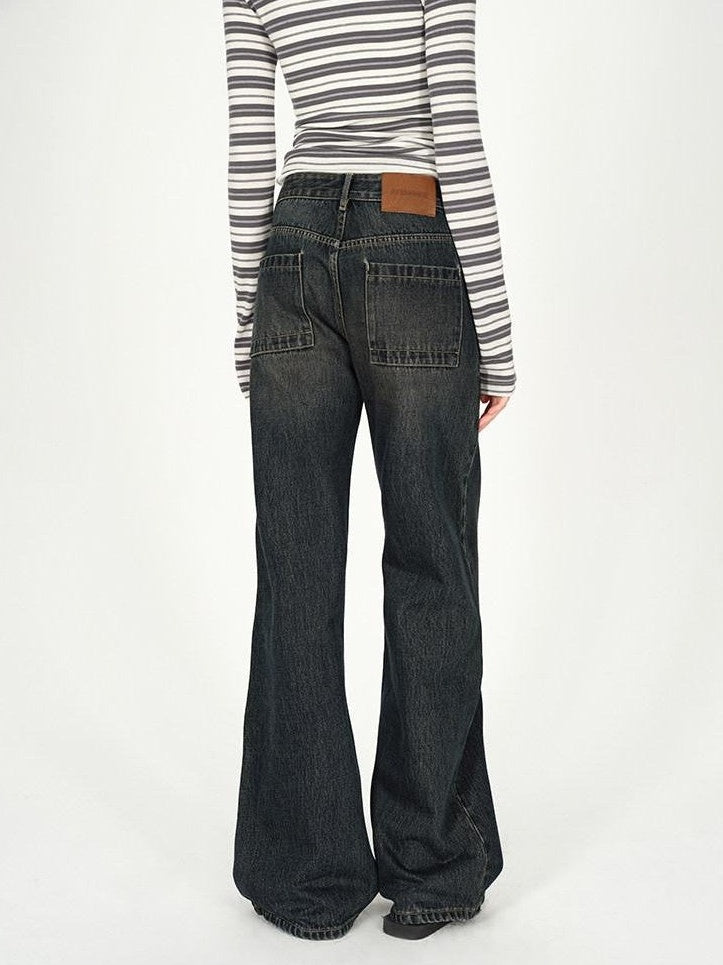 AFTADAWN Dark Washed Distressed Low Rise Women&