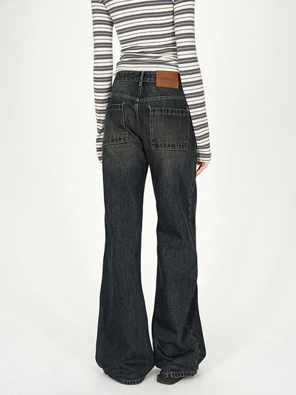 AFTADAWN Dark Washed Distressed Low Rise Women&