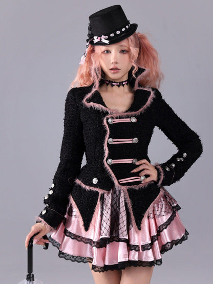 Evil Tooth Rose Battle Gothic Double Breasted Cinched Waist Women&
