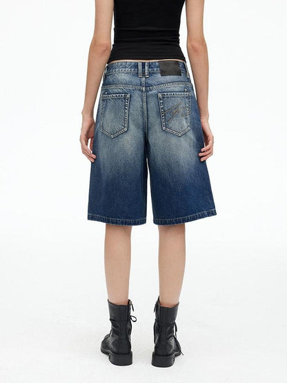 AFTADAWN Deep Blue Vintage Washed Distressed 3d Whisker Women&