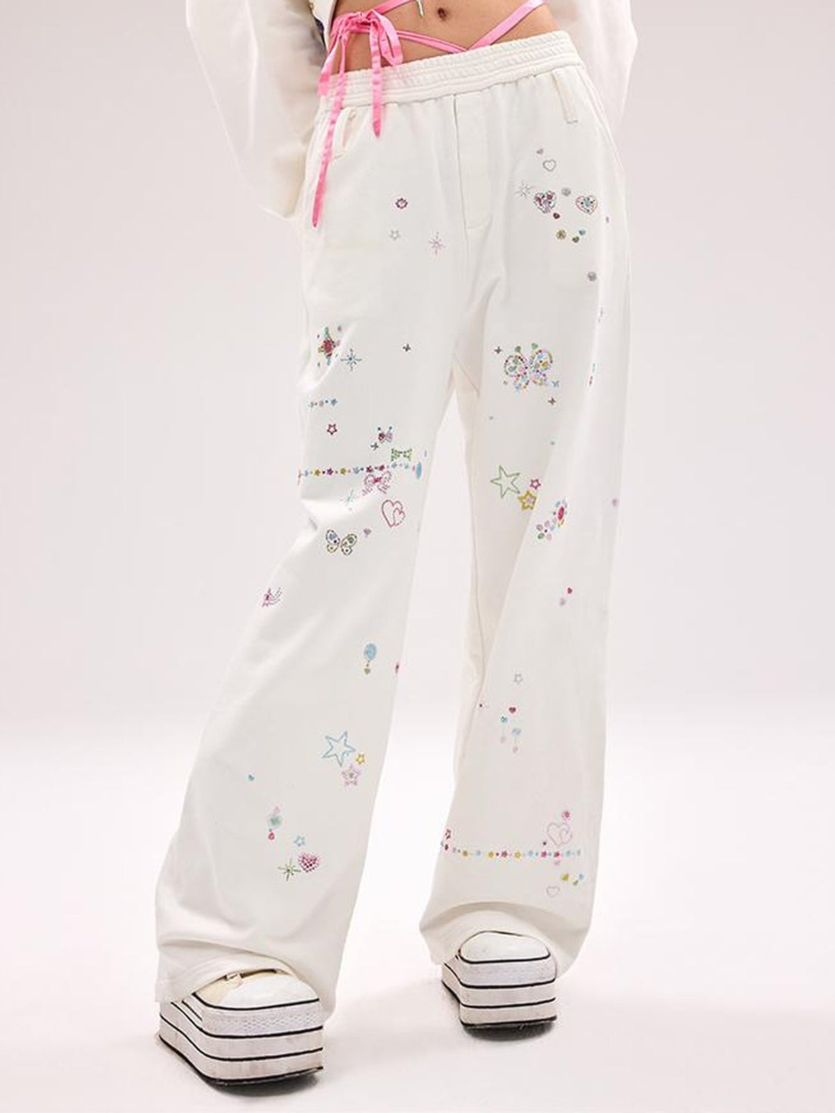 CFIERCE Crystal Embellished Cotton Sweatpants