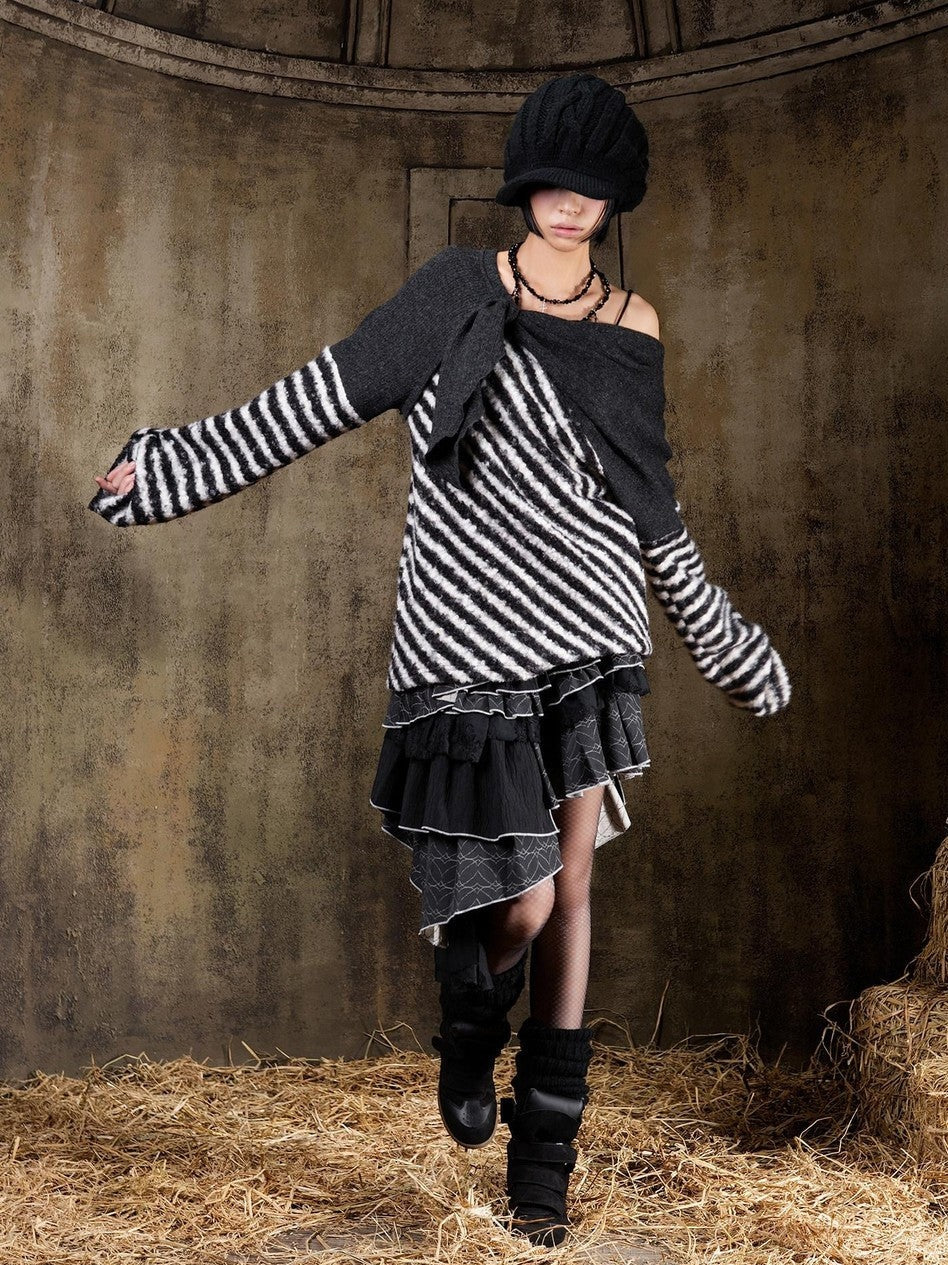 ARIADNAw Contrast Stripe Off Shoulder Punk Women&