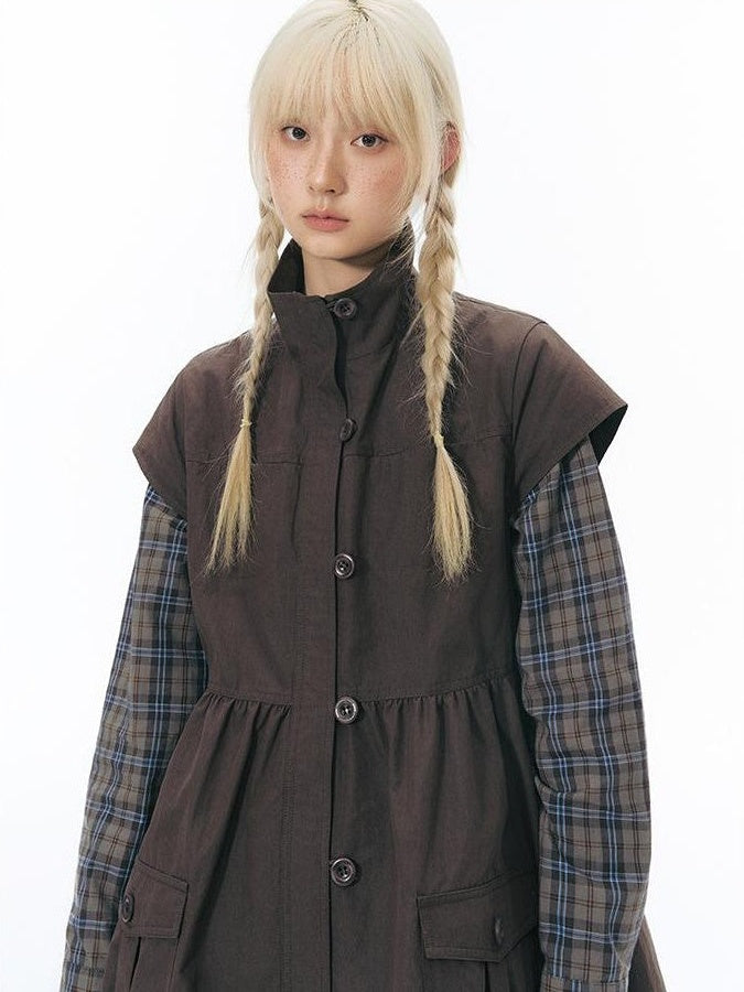 NAPSNAPS Utility Flap Pocket Stand Collar Short Sleeve Cotton Blend Women&
