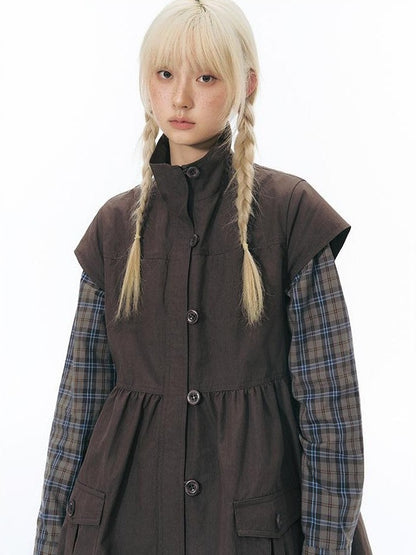 NAPSNAPS Utility Flap Pocket Stand Collar Short Sleeve Cotton Blend Women&