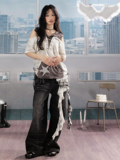 ALL iN plan Ivory Hooded Faux Layered Drawcord Star Women&