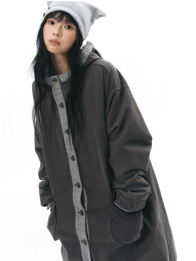 NAPSNAPS Hooded Panelled Loose Cotton Long Sleeve Mid Length Women&
