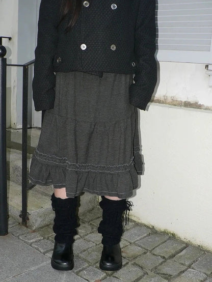 ang project Vintage Pleated Ruffle Hem A Line Skirt Skirt