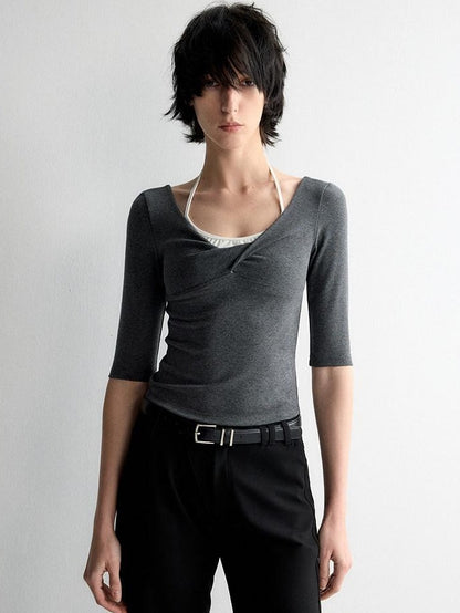 RUN TO THE FUTURE Moisture Wicking Casual Slim Panel Crew Neck Solid Grey Short Sleeve T-Shirts