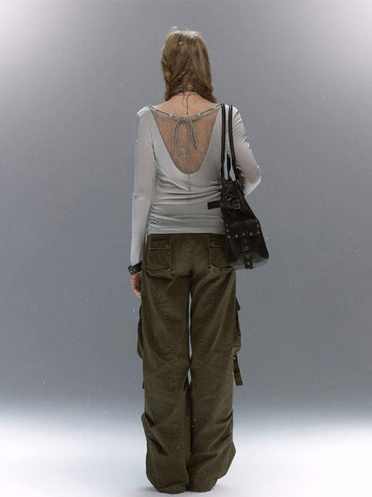 Cest Nous Sheer Lace Printed Rope Knot Women&