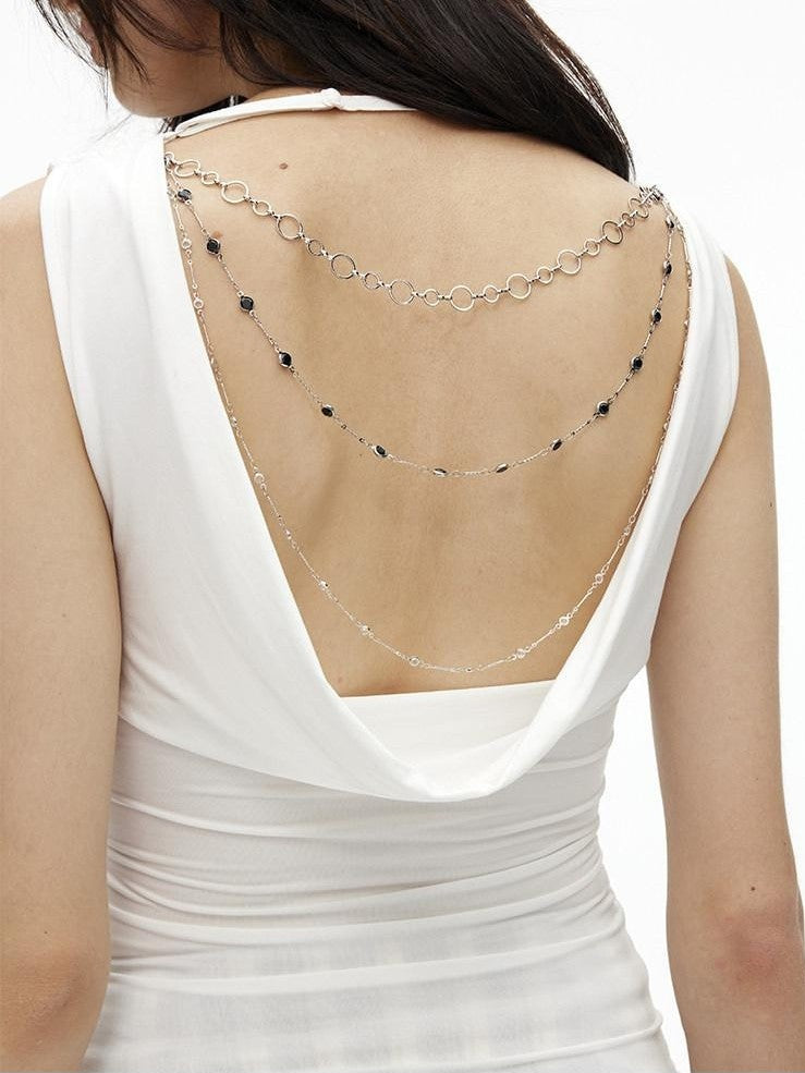AFTADAWN Cooling Silky Backless Cowl Neck Detachable Chain Ruched Women&