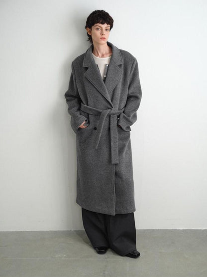 AFTADAWN Gray Double Breasted Half Collar Pocket Long Women&