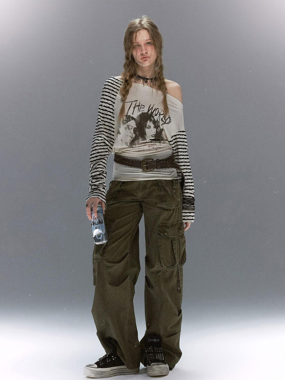 Cest Nous Distressed Multi Pocket Dual Waist Contrast Military Women&