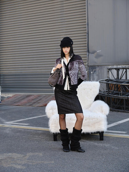 2th Desire Wool Blend Punk Style Contrast Color Women Open Front Long Sleeve Knit Cardigans