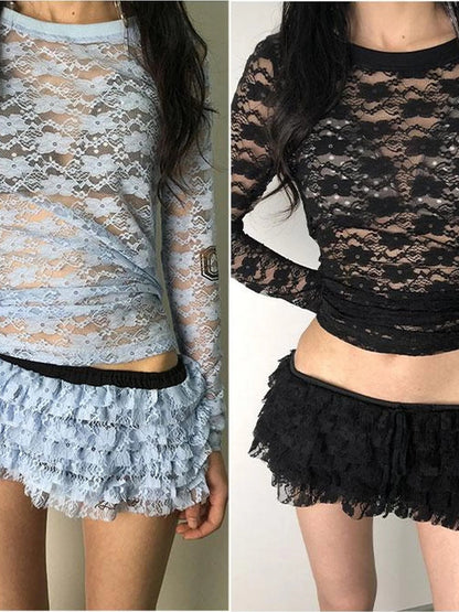 Achihara Layered Lace A-Line Mini Skirt